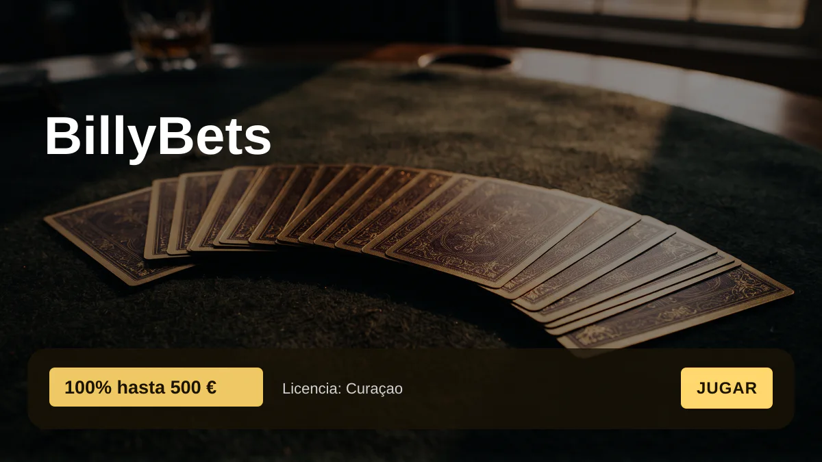 BillyBets casino — bono de bienvenida 100% hasta 500 € + 50 FS, pagos: Visa, Mastercard, Skrill, Neteller, Paysafecard