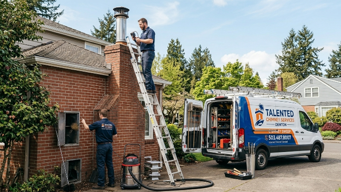 Chimney sweep technicians at work Salem Oregon