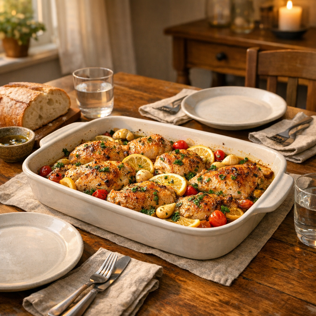One Pan Lemon Garlic Chicken (Easy Weeknight Dinner) finished dish