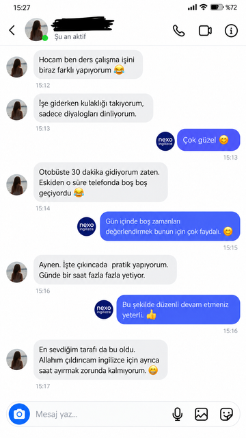 Nexo İngilizce öğrenci yorumu