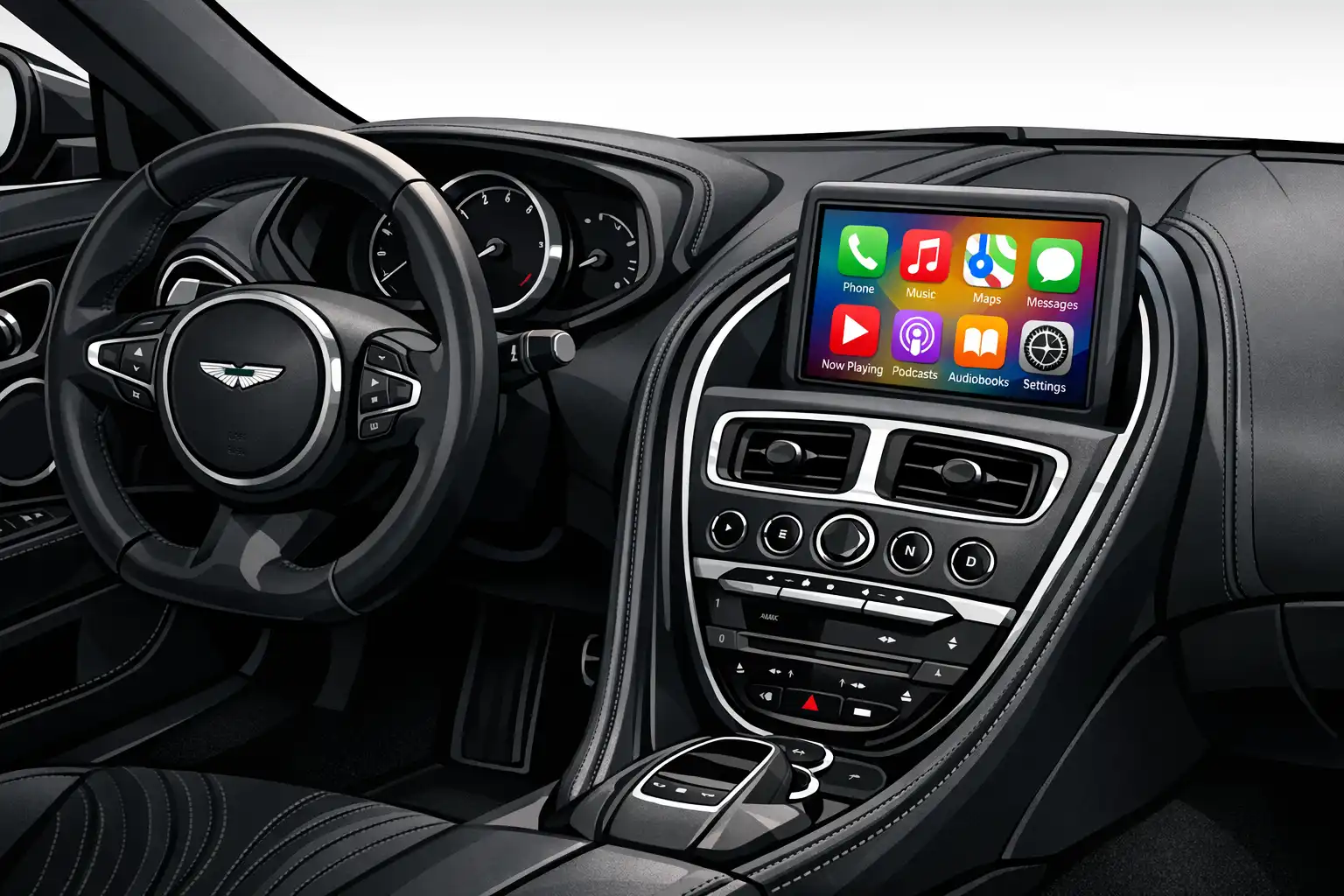 Aston Martin DB11 2017 avec Apple CarPlay sur écran d’origine