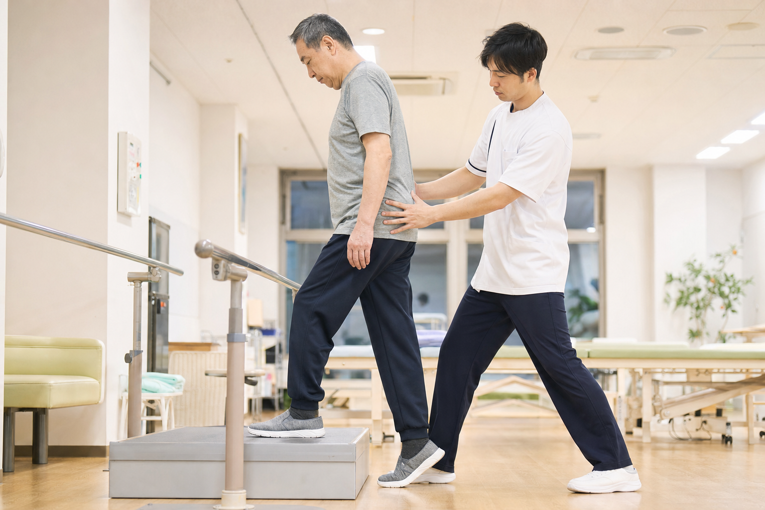 専門職が安全を確保して行う段差練習
