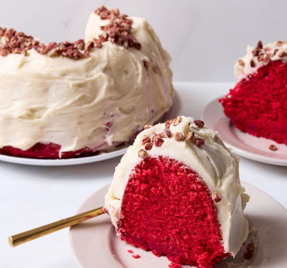 How to Make Layered Red Velvet Cheesecake Bundt Cake