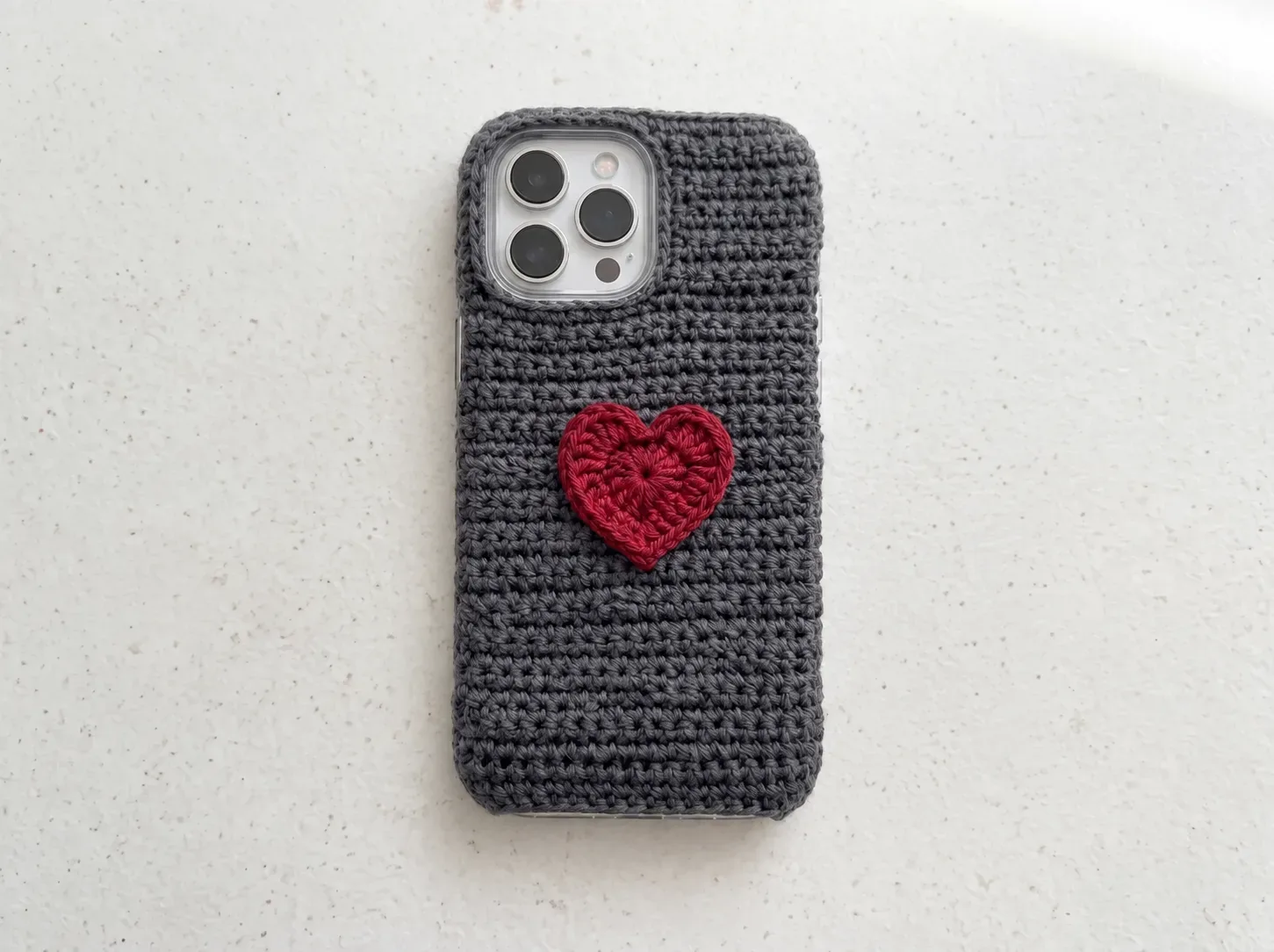 Cherry Heart Crochet Phone Case for iPhone finished crochet project