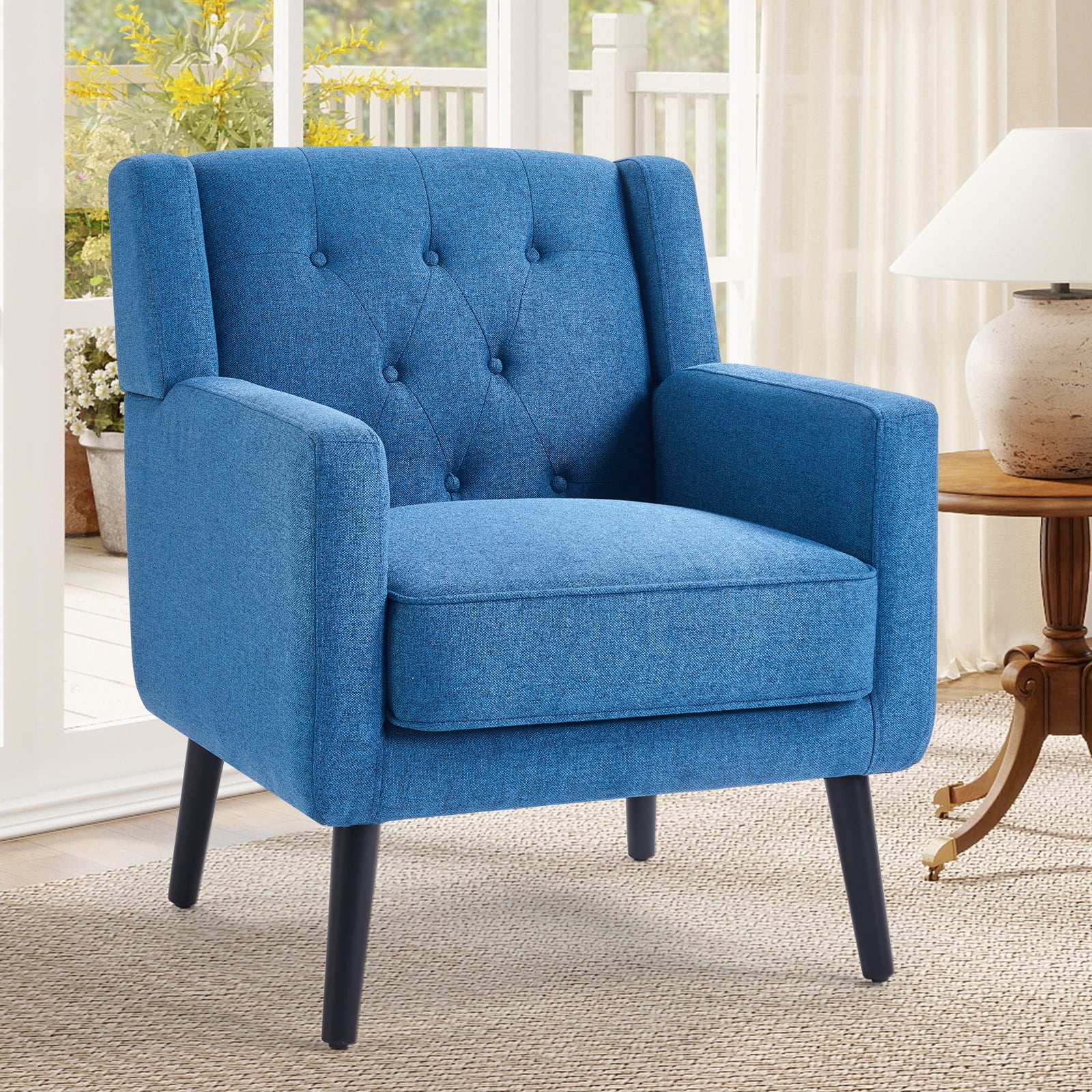 Tufted Accent Chair for Living Room | Single Seater Fabric Armchair