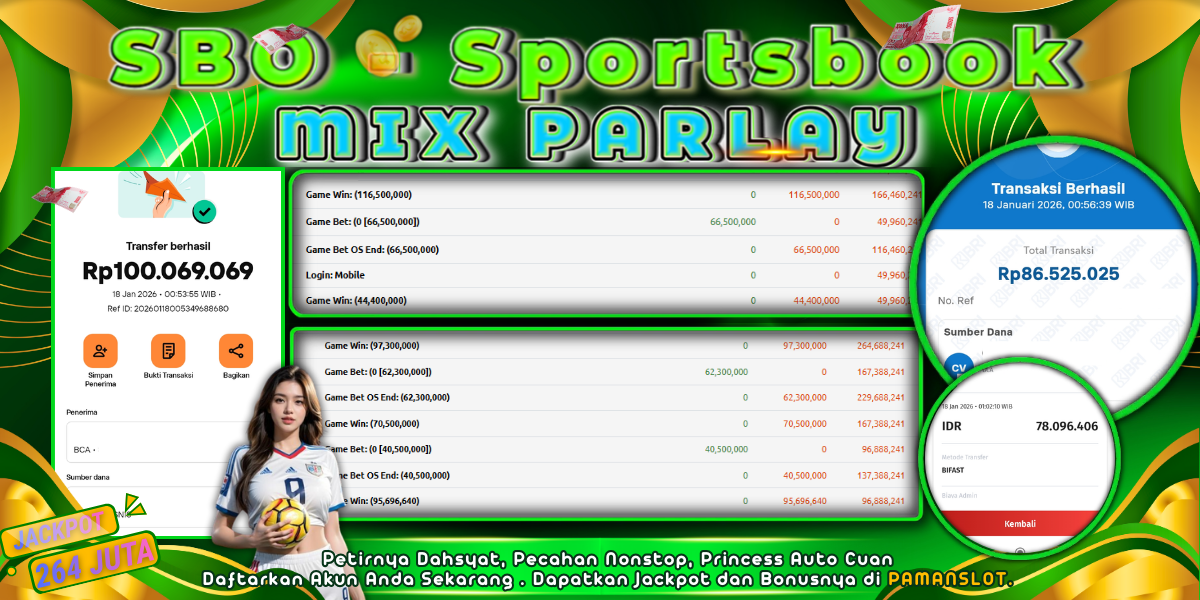 PAMANSLOT JACKPOT Game Sbo - Sportsbook Rp.264,688,000- LUNAS