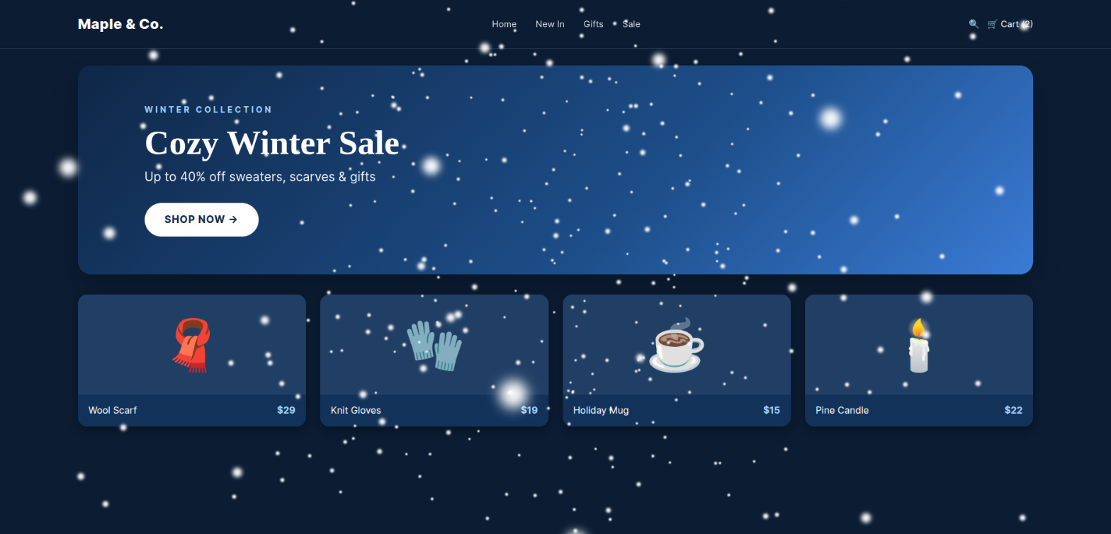 Snowfall effect on a Shopify store with Hura Snowfall Effects & Decor