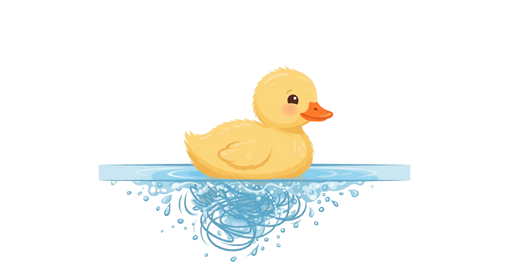 Illustration of a duck gliding smoothly on water while paddling frantically underneath, representing high-functioning depression.