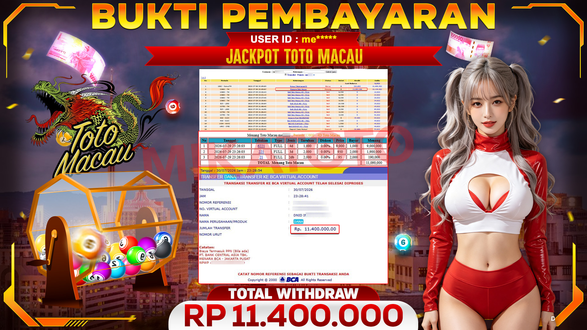 🏆 SELAMAT KEPADA PEMENANG JACKPOT DI TOTO MACAU 4D - TOGEL 11,400,000 🏆