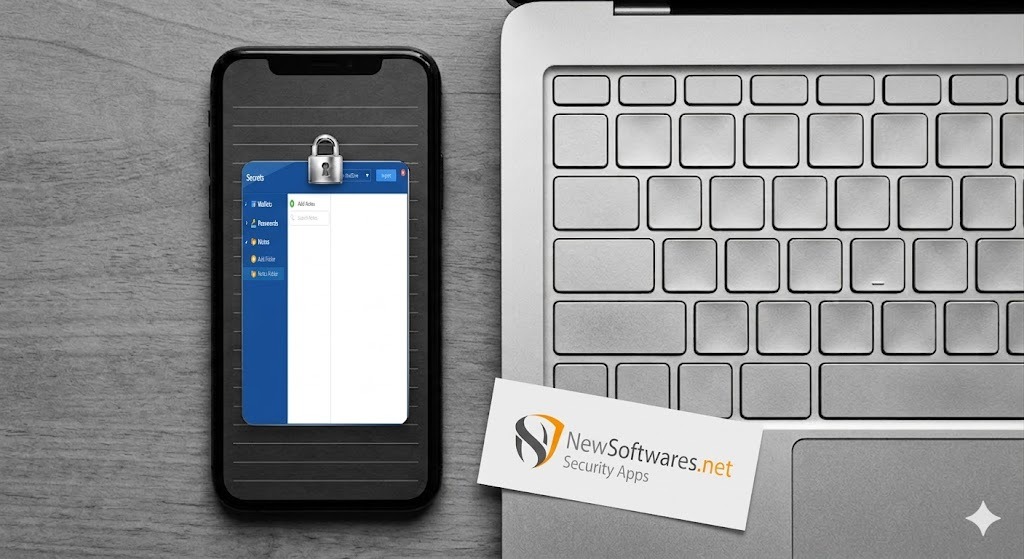 Encrypted secure notes interface for protecting passwords private notes and credentials
