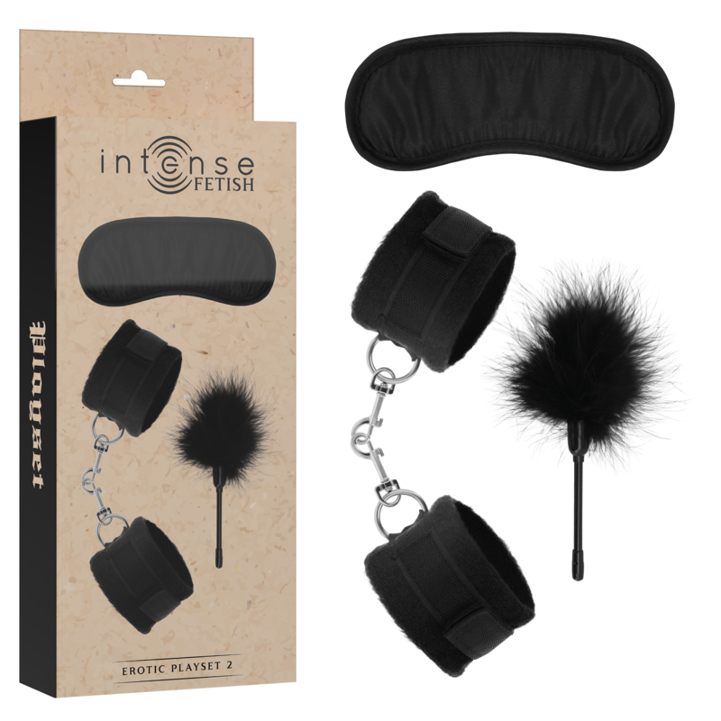 Set erótico esposas antifaz y plumero Intense Fetish