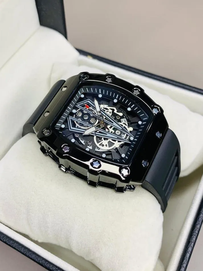 Richard Black Belt Skeleton Watch with Black Rubber Strap - Image 2
