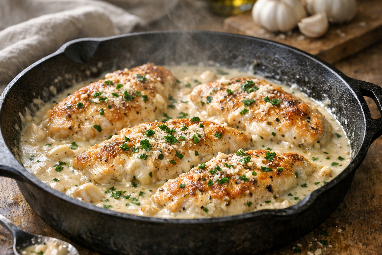 Creamy Garlic Chicken Skillet One Pan Dinner