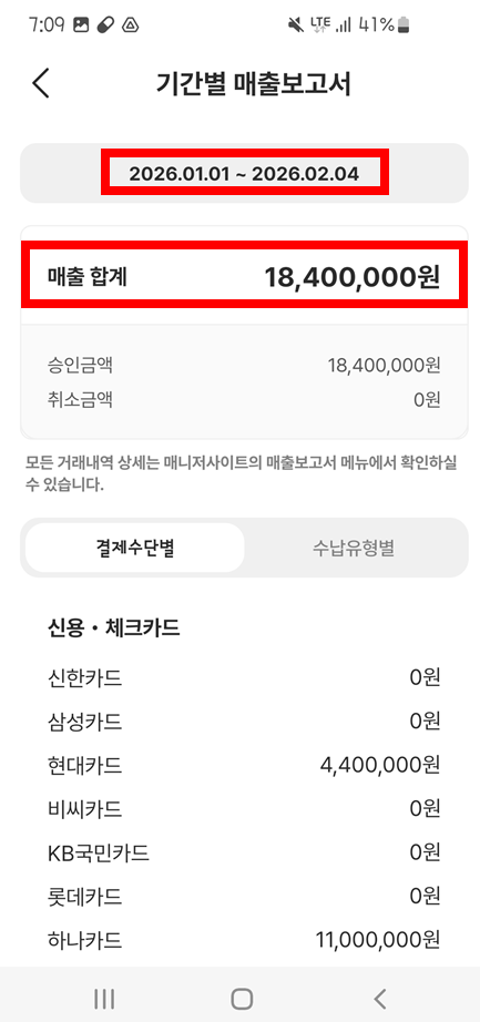 법인 명의 매출 보고서