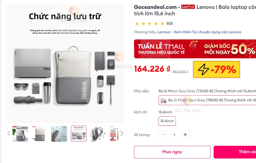 Lenovo | Balo laptop công sở thời trang dung tích lớn 15.6 inch
