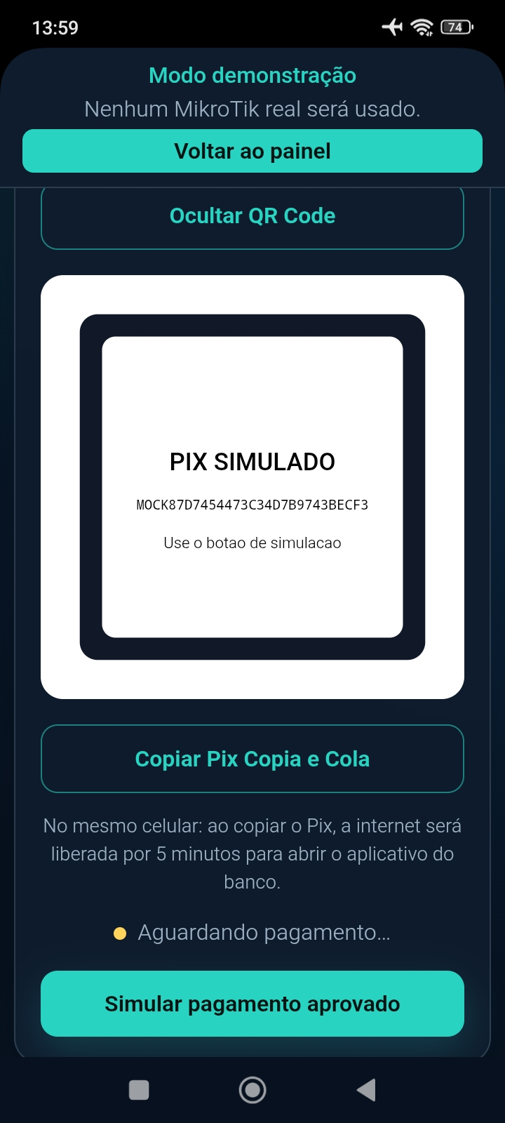 Pix Copia e Cola aguardando pagamento