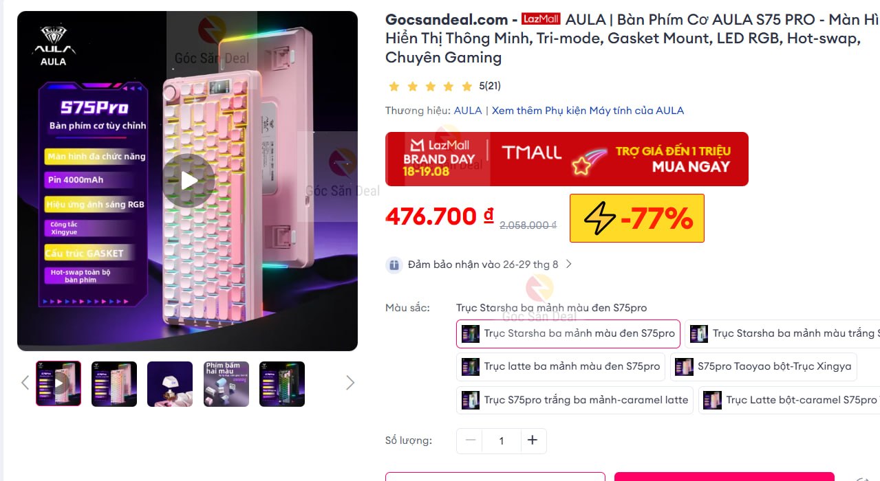 AULA | Bàn Phím Cơ AULA S75 PRO - Màn Hình Hiển Thị Thông Minh, Tri-mode, Gasket Mount, LED RGB, Hot-swap, Chuyên Gaming