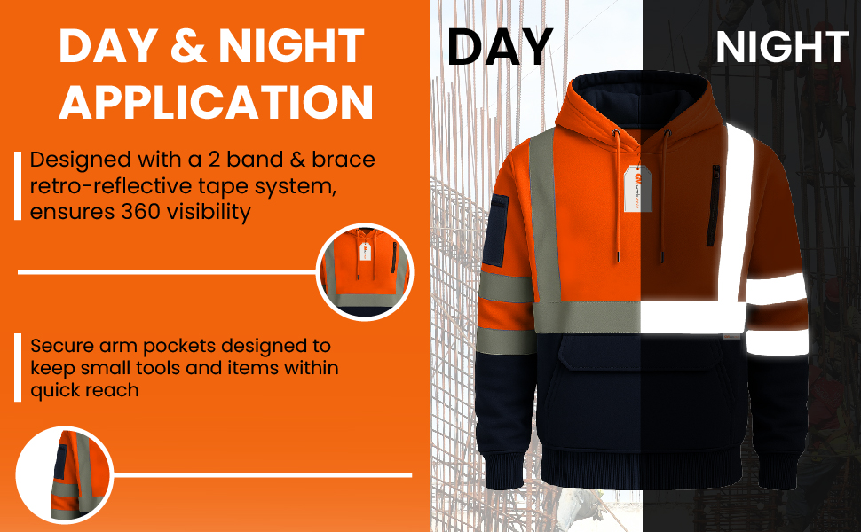 Hi Vis Pro Pullover Hoodie Night Visibility 360 Reflective