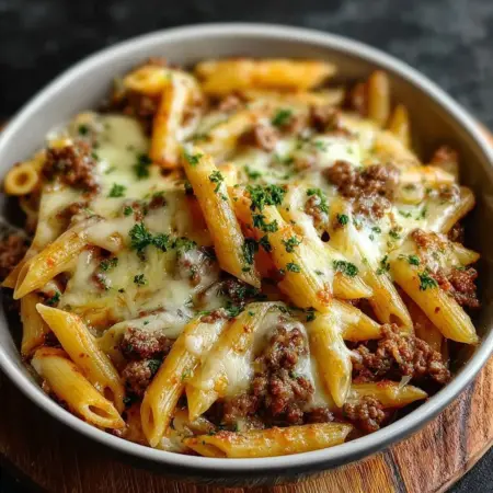 Cheesy Penne with Garlic Butter Ground Beef Recipe Unveiled!