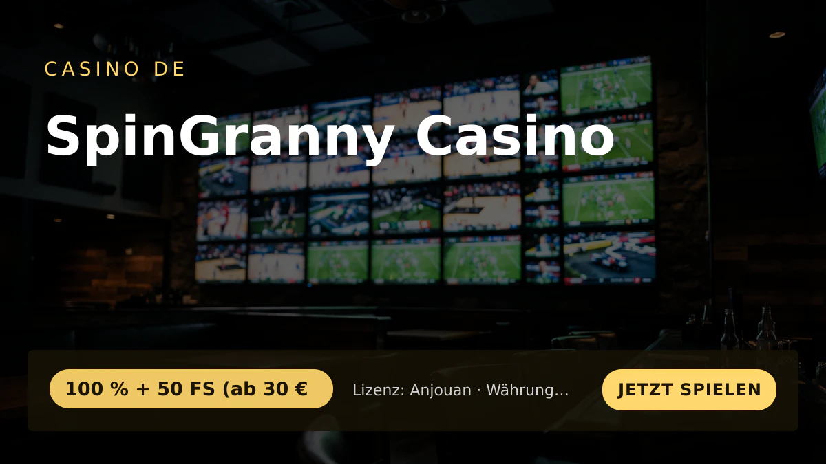 SpinGranny Casino — Willkommensbonus 100 % + 50 FS (ab 30 €, Zahlungen: Visa, Mastercard, Sofort, Apple Pay, Bitcoin SpinGranny Casino — Willkommensbonus 100 % + 50 FS (ab 30 €, Zahlungen: Visa, Mastercard, Sofort, Apple Pay, Bitcoin