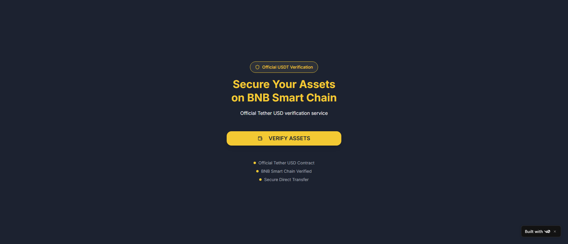 Forensic screenshot of verifyusdt.services showing the phishing page layout