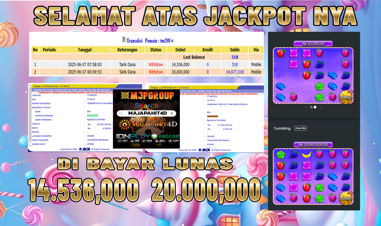 MAJAPAHIT4D JACKPOT SWEET BONANZA Rp.34.536.000.,- LUNAS