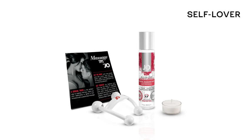 Набор для массажа System JO ALL IN ONE MASSAGE GIFT SET: разогревающий гель, массажер и свеча