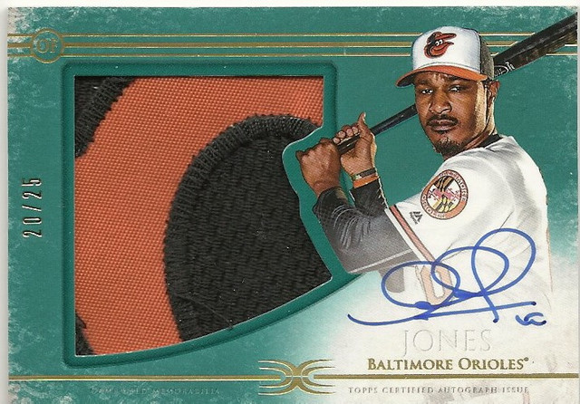 2017 Topps Definitive Collection Baseball Adam Jones Patch Autograph Green Parallel 20/25.jpg