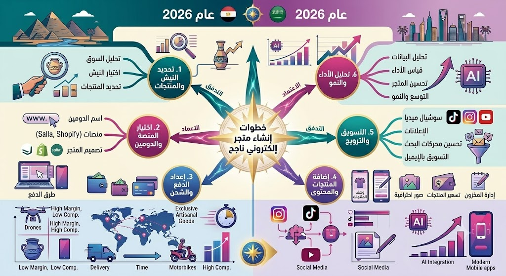 خطوات إنشاء متجر إلكتروني ناجح في مصر والسعودية 2026