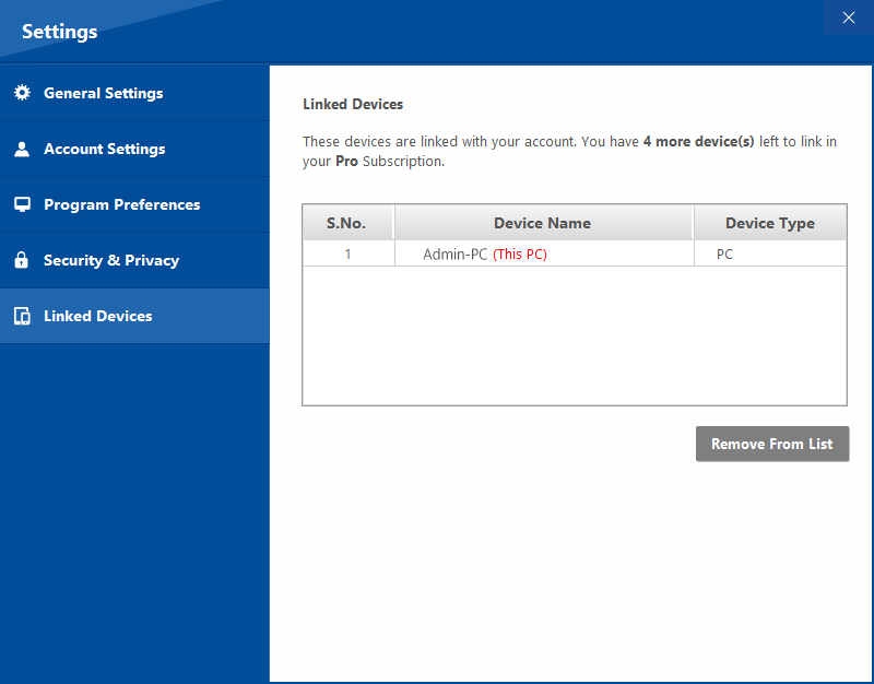 Folder Lock linked devices settings screen for multi-device document protection