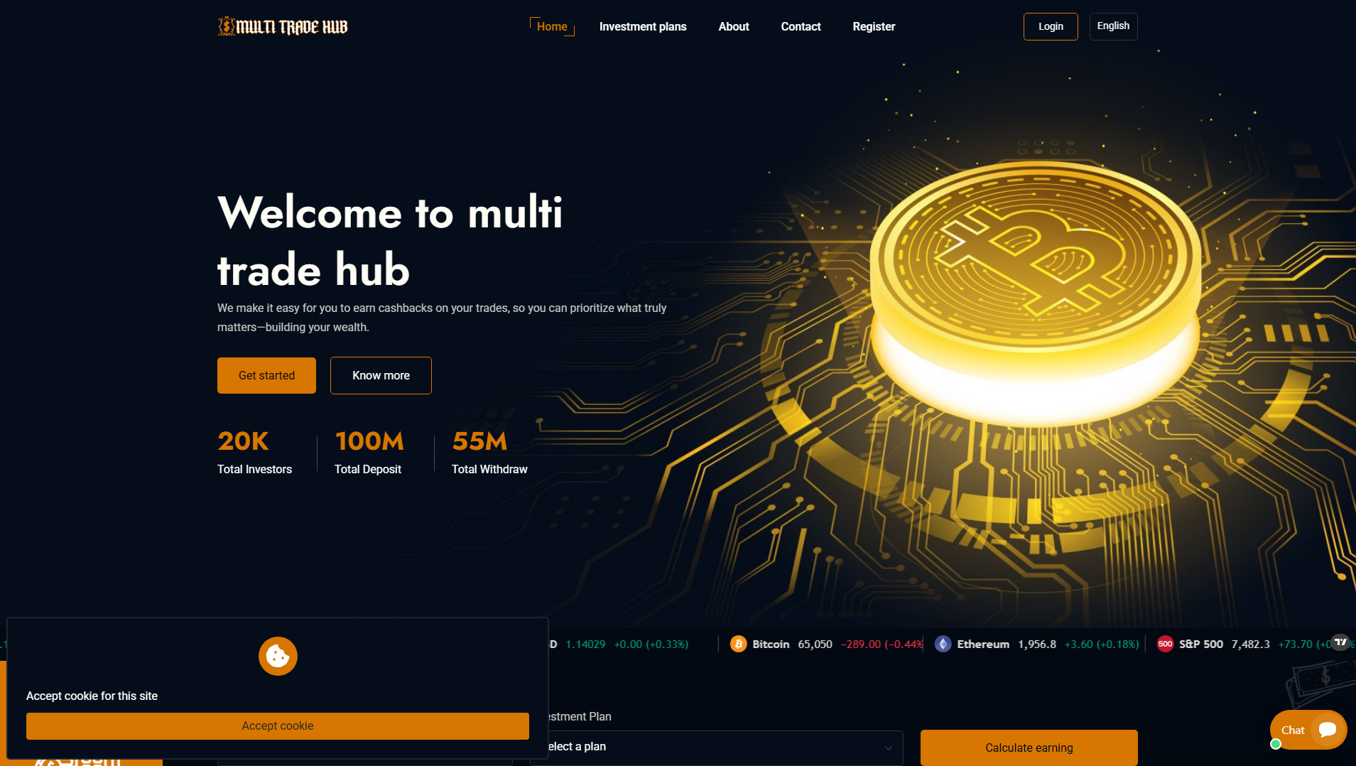 Forensic screenshot of multitradehub.pro showing the phishing page layout