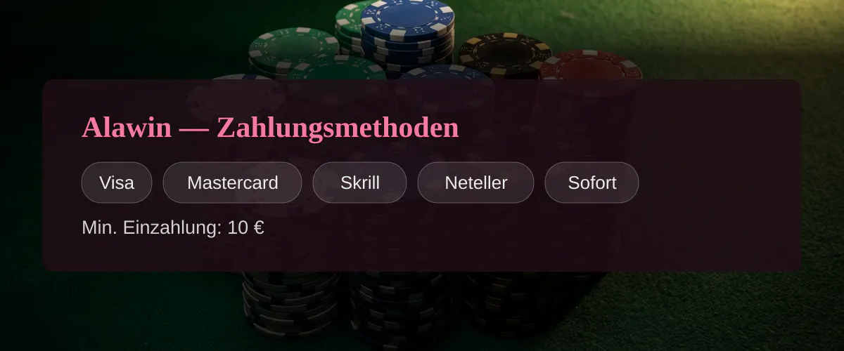 Alawin — Zahlungsmethoden: Visa, Mastercard, Skrill, Neteller, Sofort