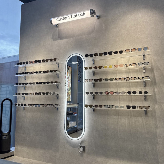 Oblique Eyewear Custom Tint Lab and display of coloured eyewear frames