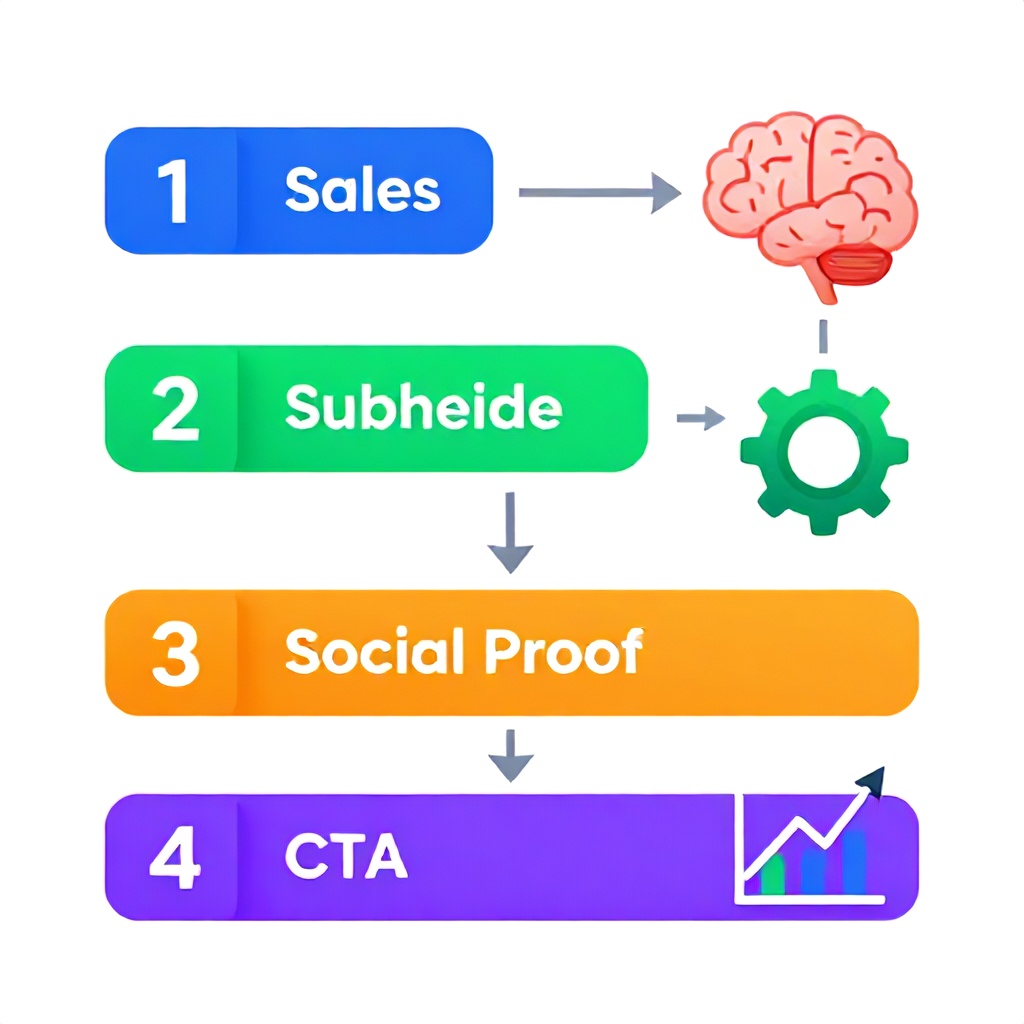 Diagram of sales page sections and their psychological goals for AI copywriting prompts