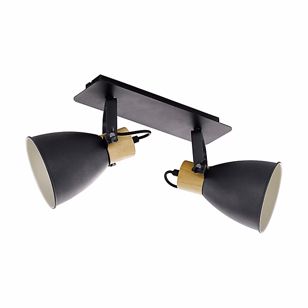 Réglette Coswarth 2 lumières E27 – Bois et noir