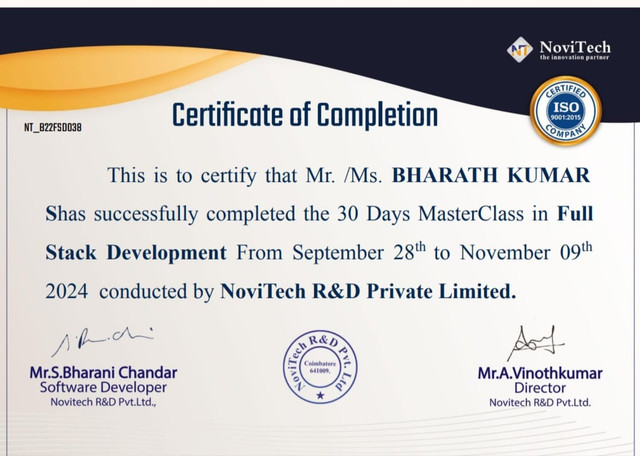 Web Development Course Certificate