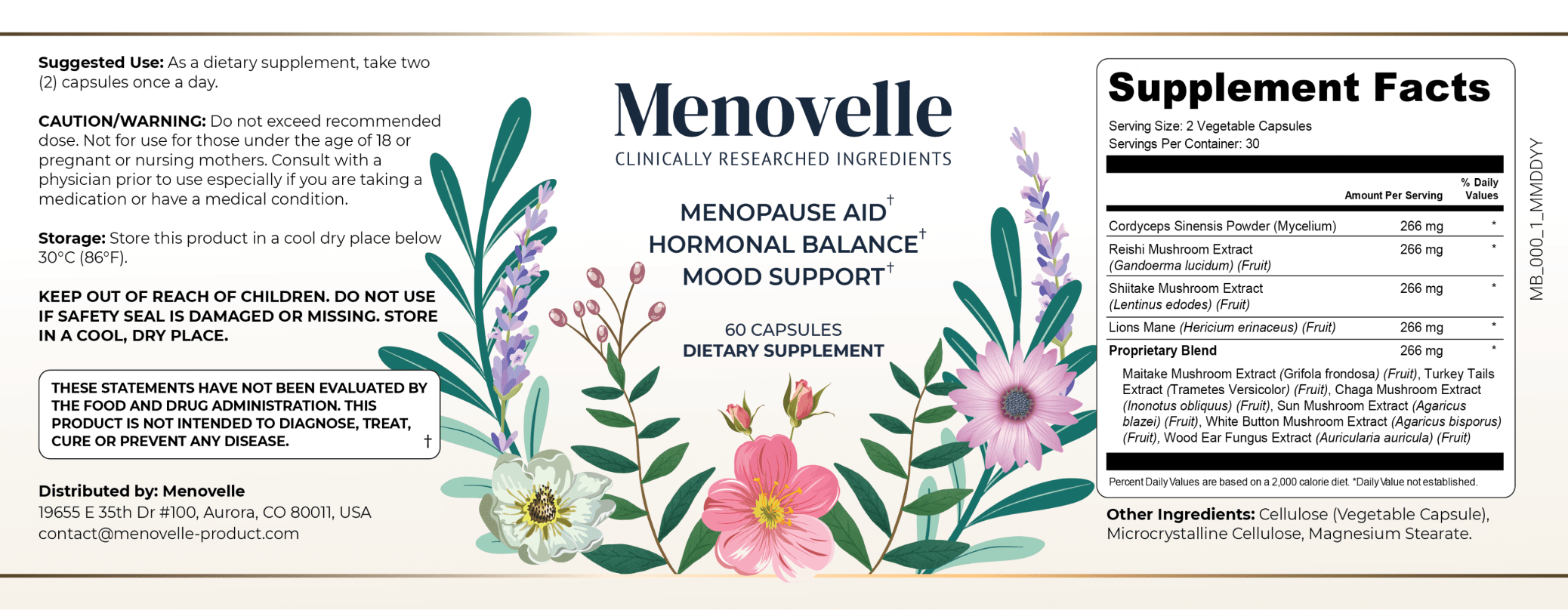 Menovelle Supplement Facts and product label