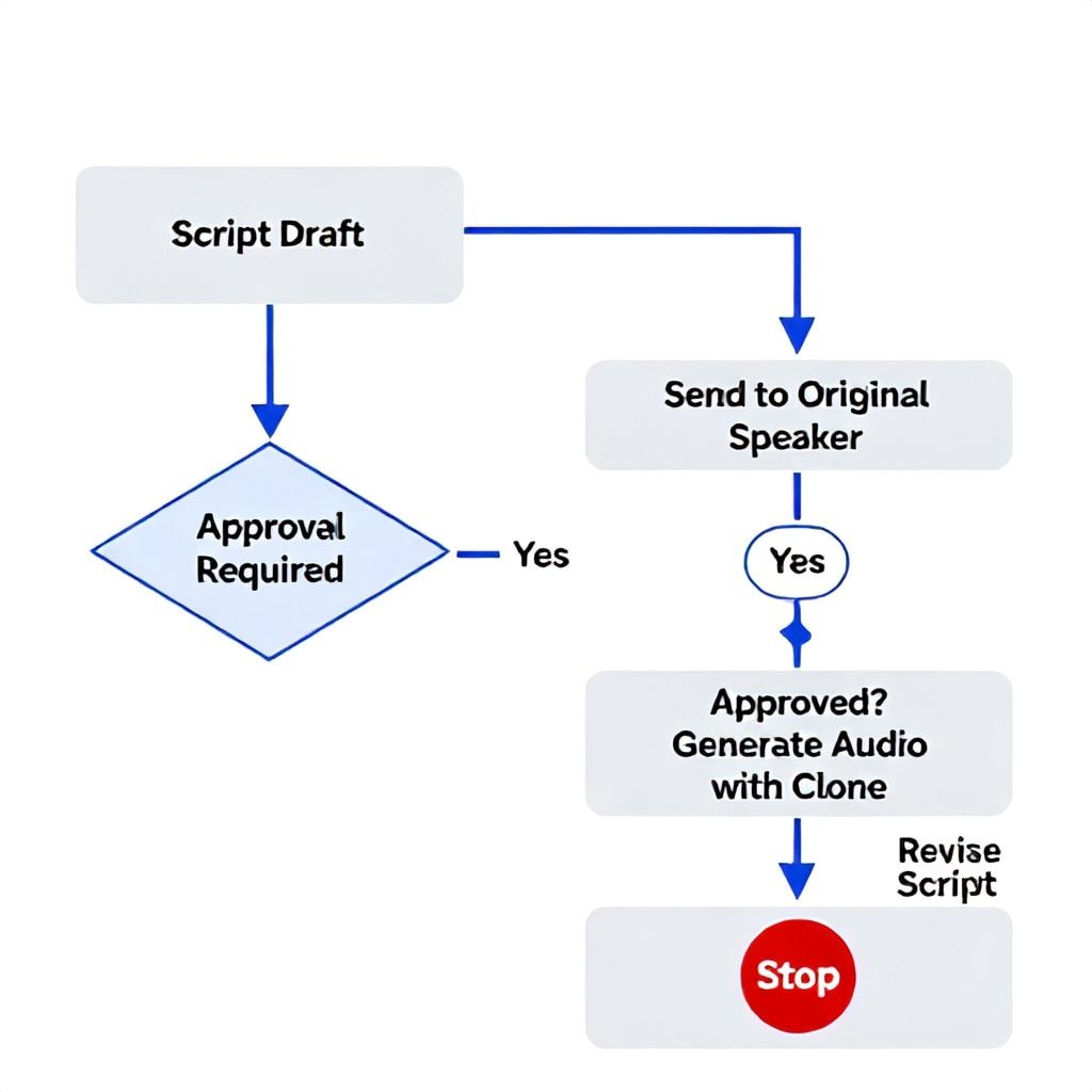 Flowchart of the Human-in-the-Loop script approval workflow for AI voice cloning