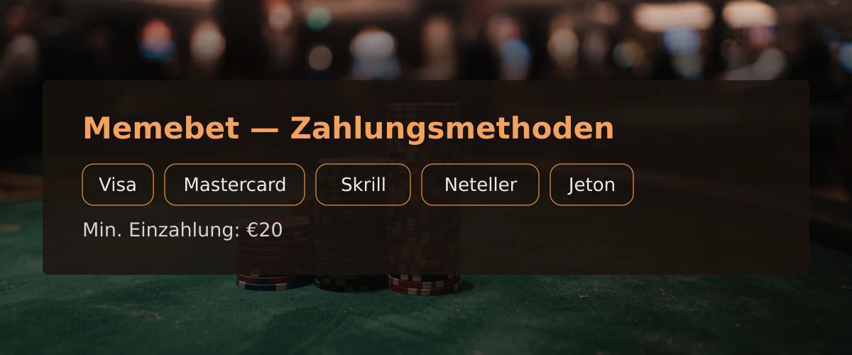 Memebet &mdash; Zahlungsmethoden: Visa, Mastercard, Skrill, Neteller, Jeton