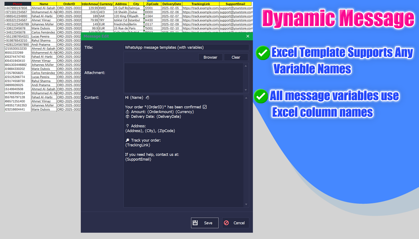WhatsApp group message templates dynamic messages