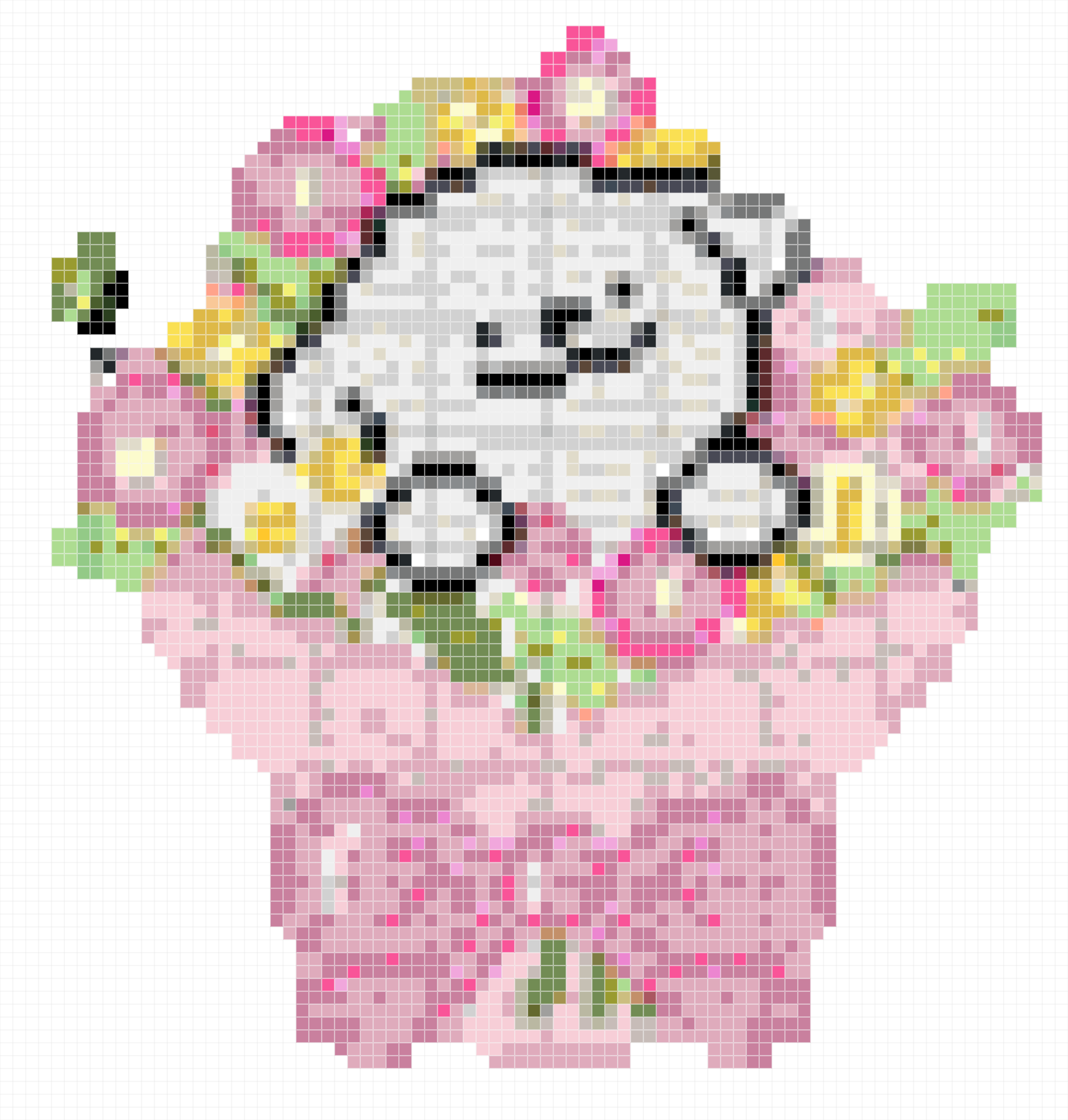 Adorable Flower Bouquet Line Dog Perler Bead Grid