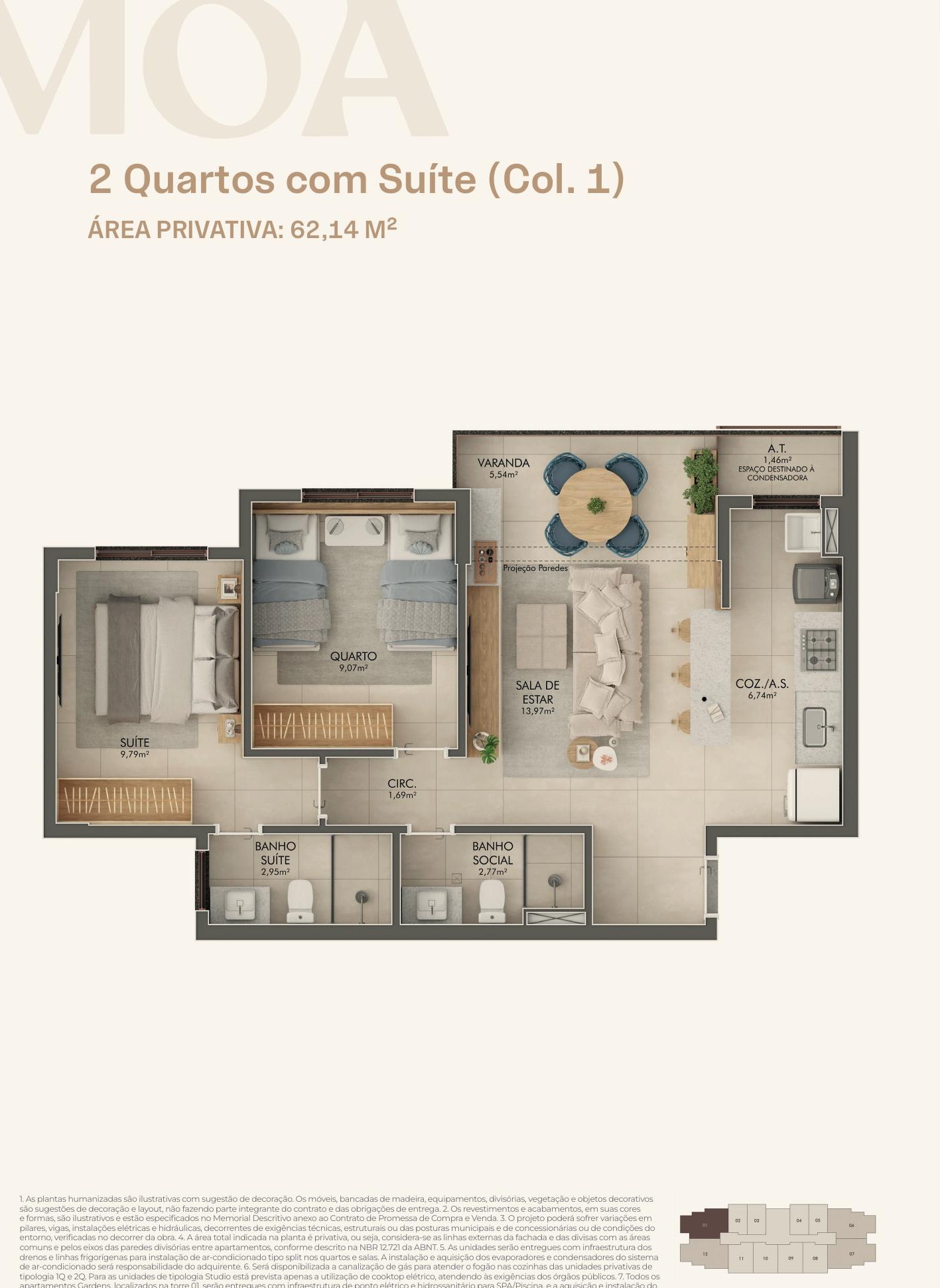 Planta 2 Quartos com Suíte