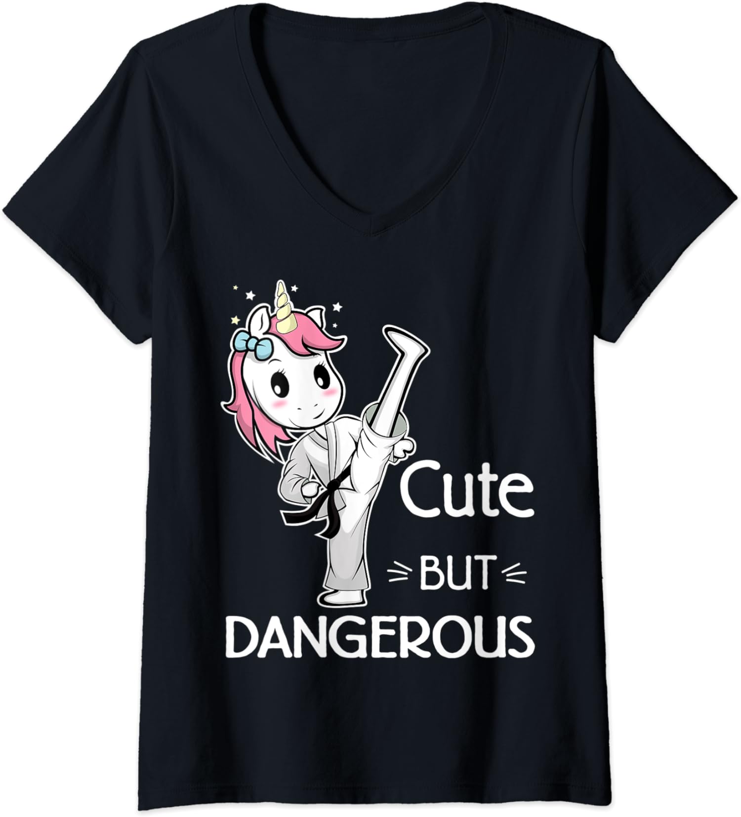 Cute But Dangerous Karate Taekwondo Unicorn Karate Ladies’ V-Neck Tshirt