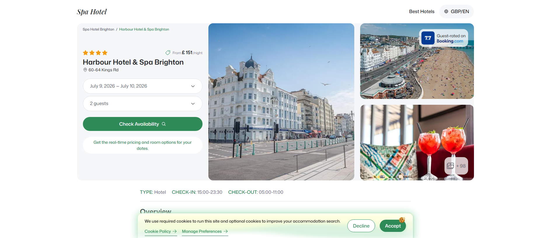 Forensic screenshot of harbourbrighton.spahotel.guru showing the phishing page layout