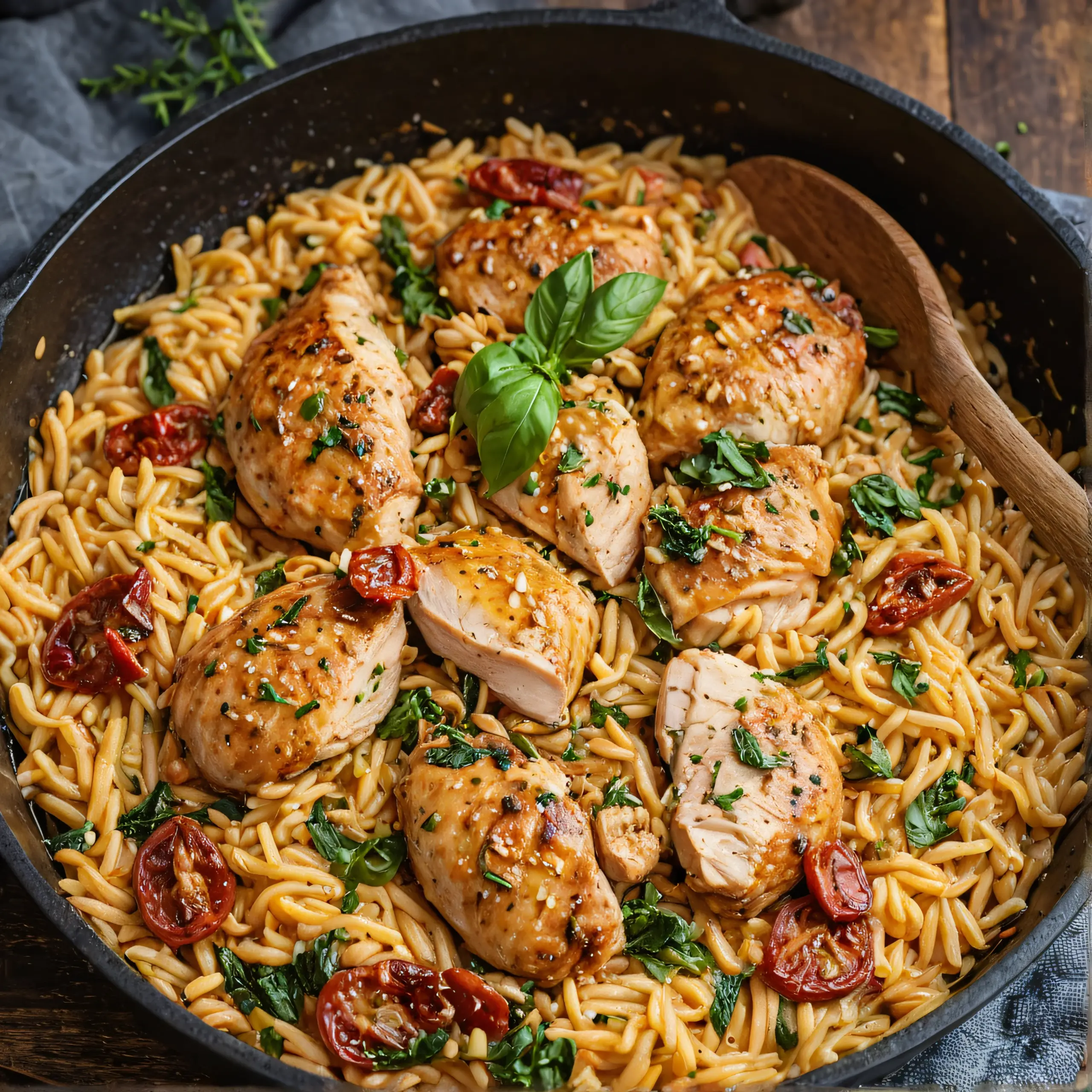 Sun-Dried Tomato Chicken Orzo Skillet Dish