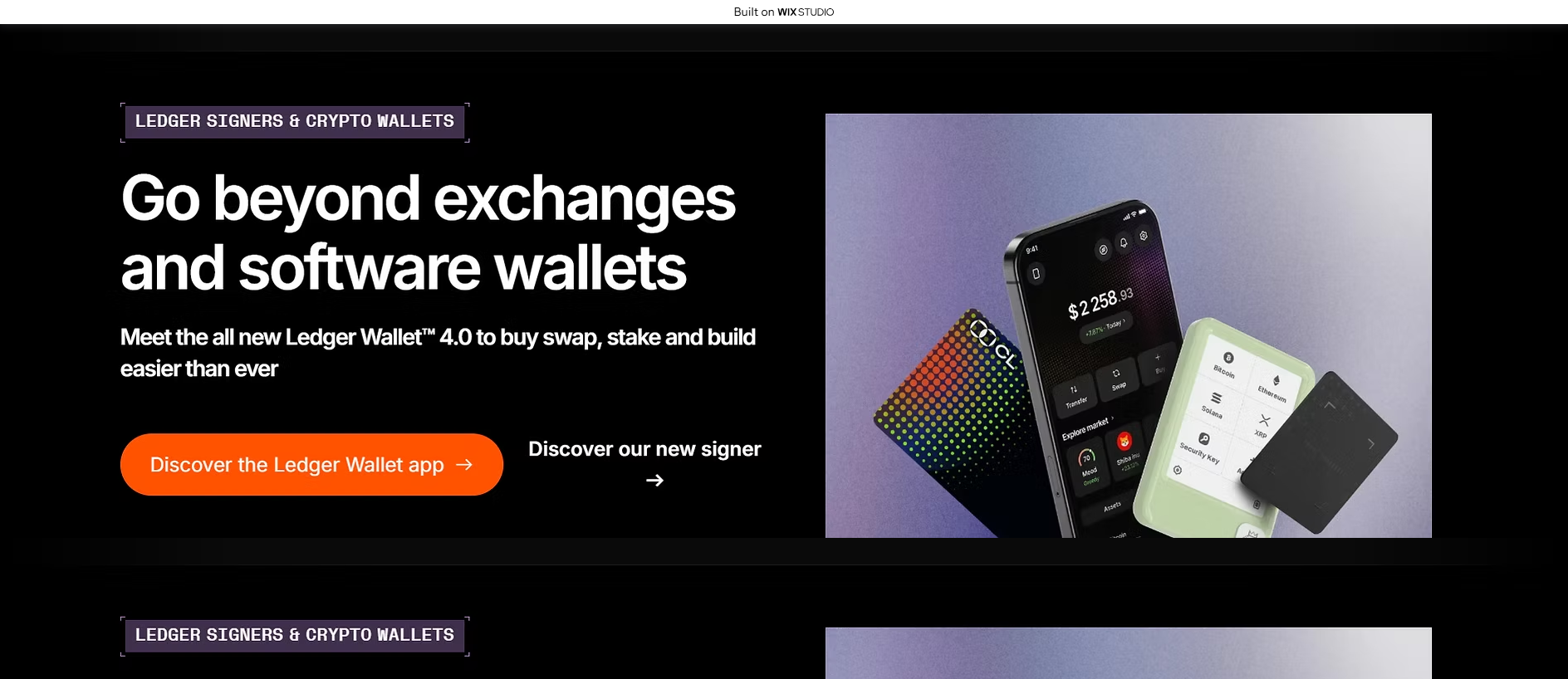 Forensic screenshot of my-ledgruslive.wixstudio.com showing the phishing page layout
