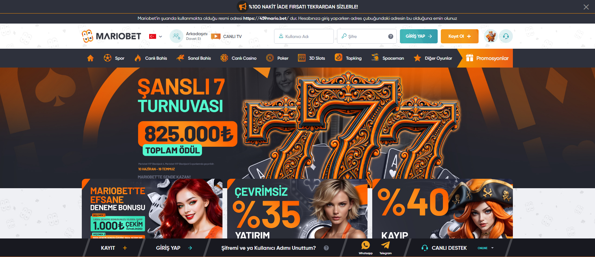 Forensic screenshot of mario.bet-yenigiris.mobi showing the phishing page layout