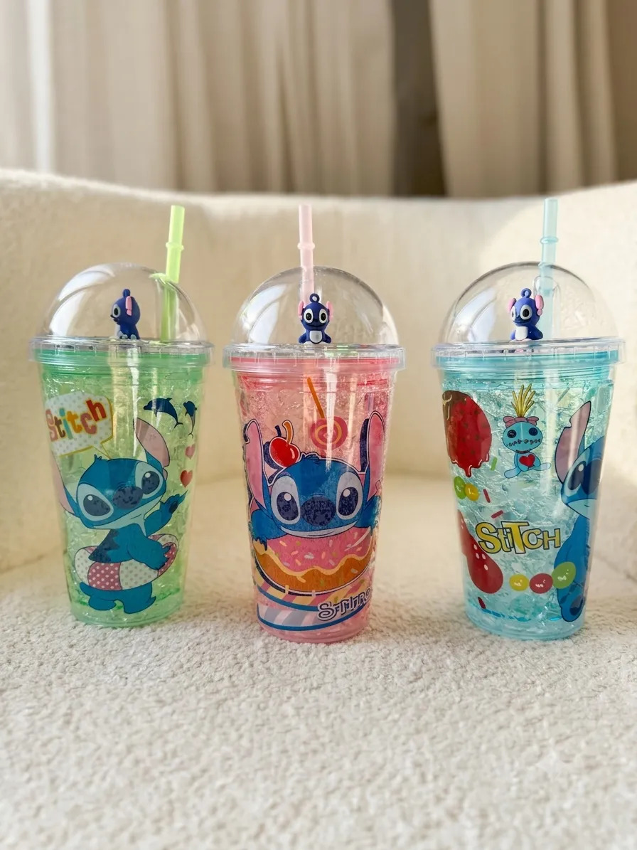 Vasos acr&iacute;licos Stitch con doble pared y gel refrigerante