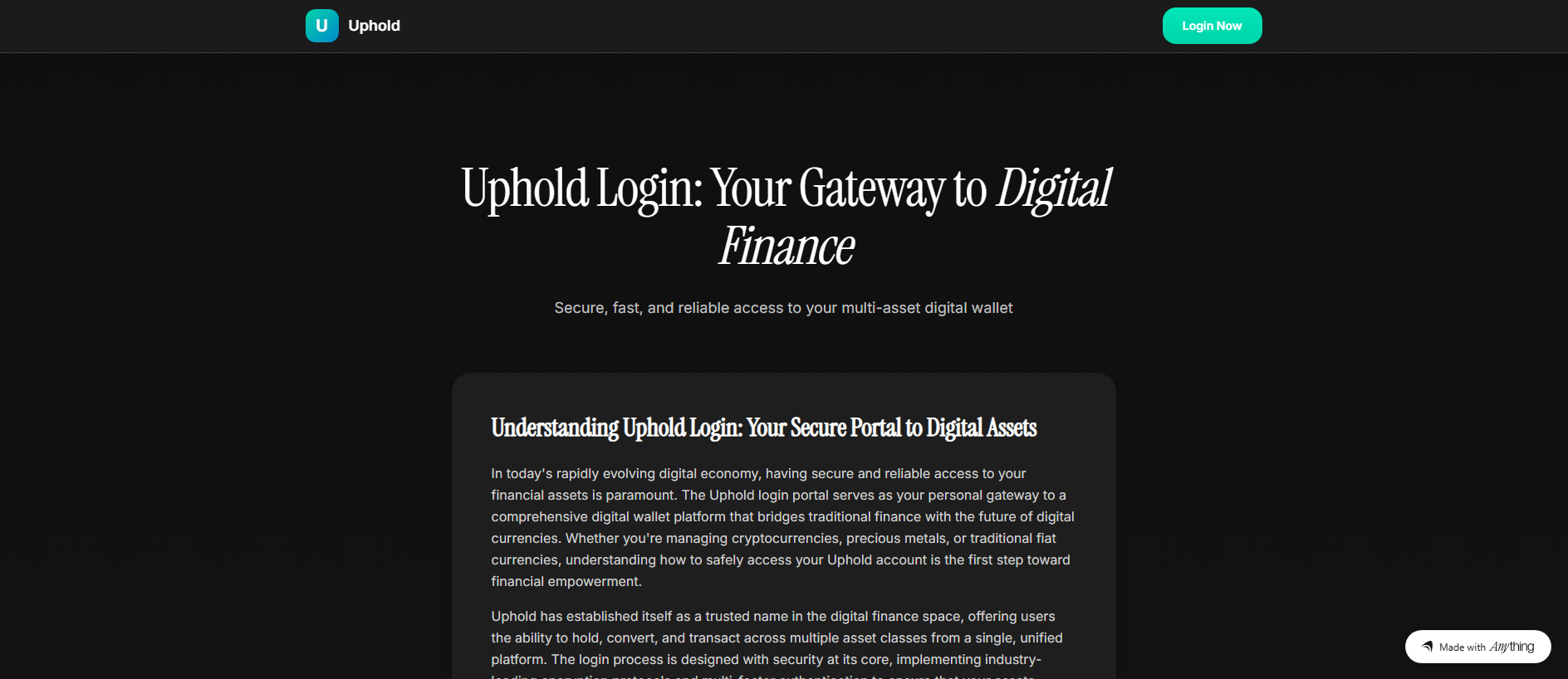Forensic screenshot of hub-uphold.created.app showing the phishing page layout