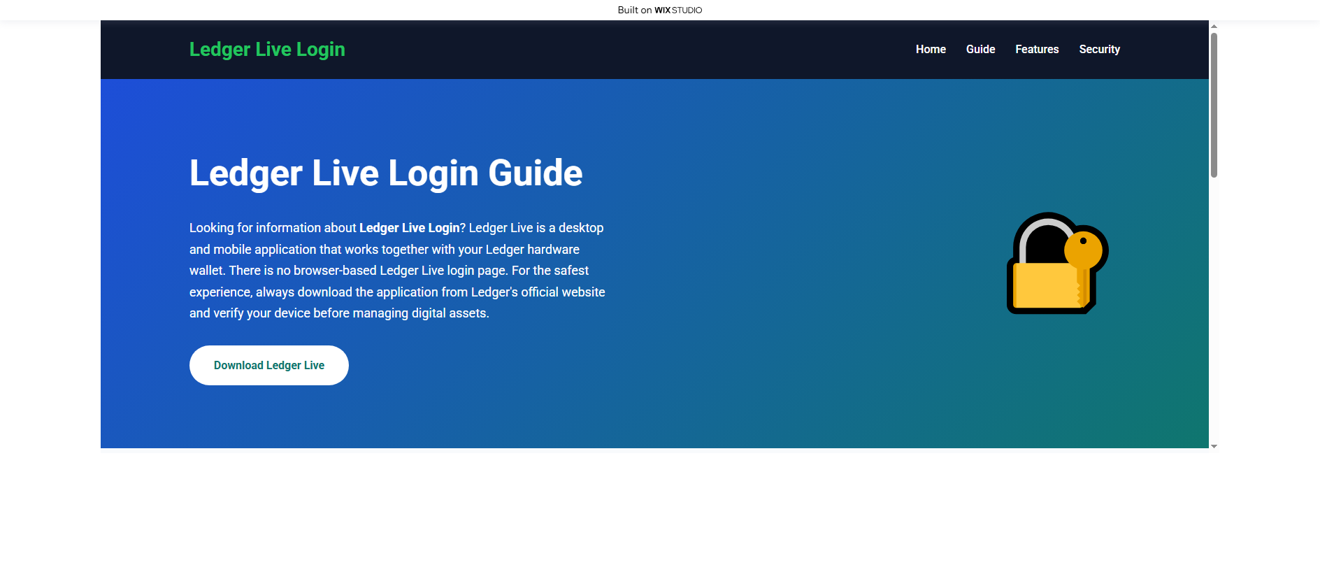 Forensic screenshot of home-livelogon-leger.wixstudio.com showing the phishing page layout
